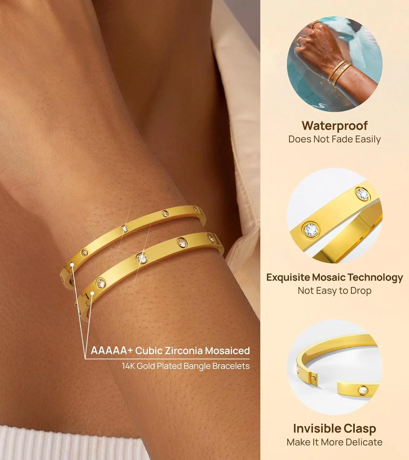 Howoo Gold Bracelets for Women 14K Gold Bangle Zirconia Tennis Link Bracelet Mesh Bracelets Watch Band Chains Wristband Jewelry Set