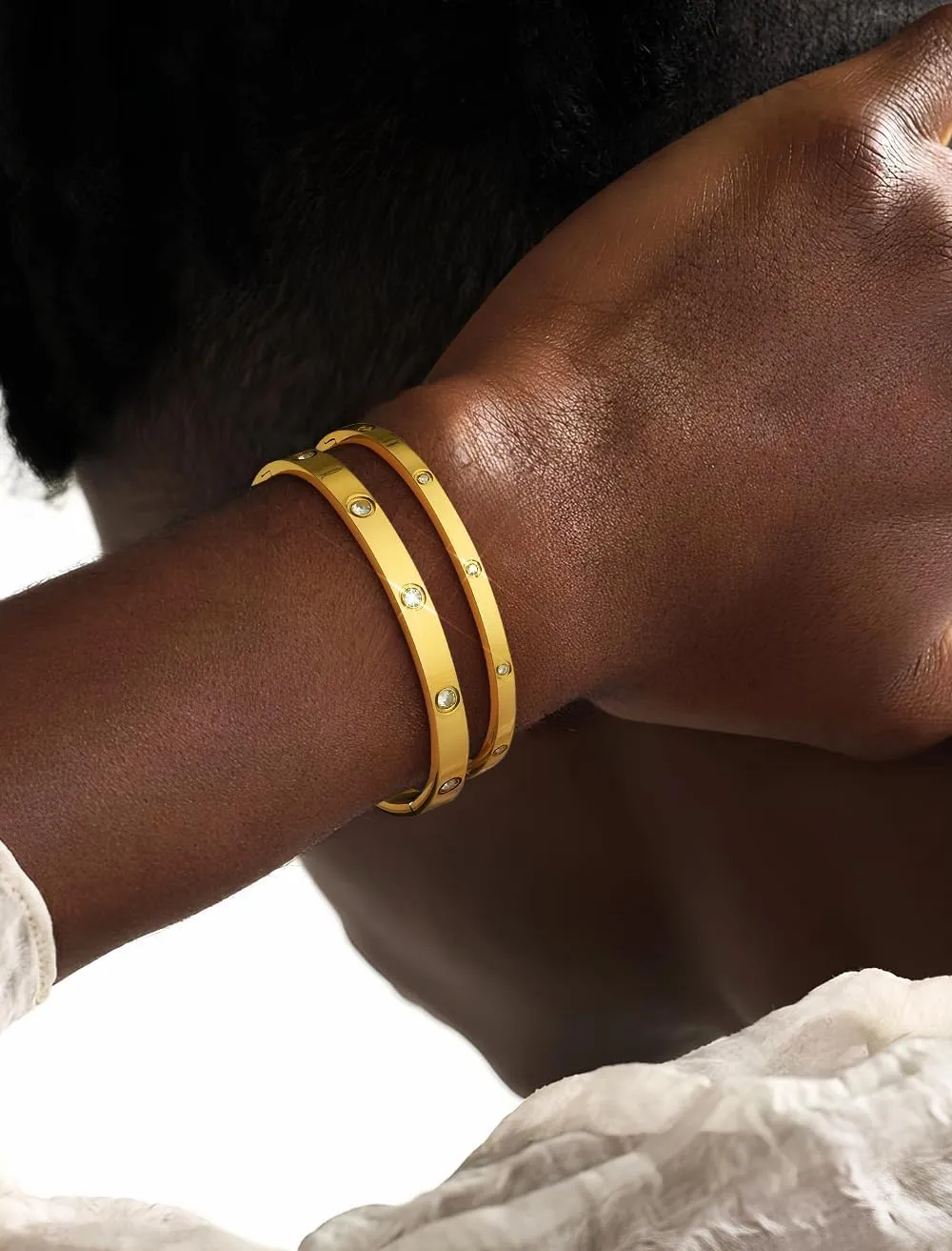 Howoo Gold Bracelets for Women 14K Gold Bangle Zirconia Tennis Link Bracelet Mesh Bracelets Watch Band Chains Wristband Jewelry Set