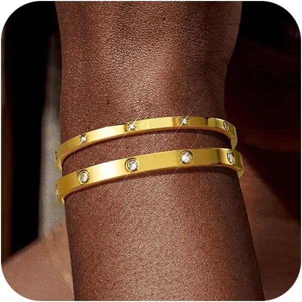 Howoo Gold Bracelets for Women 14K Gold Bangle Zirconia Tennis Link Bracelet Mesh Bracelets Watch Band Chains Wristband Jewelry Set