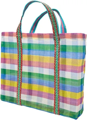 HT Waterproof Color Weave Handbag - Waterproof Color Weave Multi Purpose Top Handle Bags for Reusable Grocery Lightweight Durable Shopping Washable Foldable