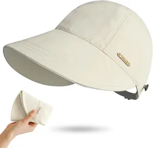 huablo]UPF 50 Womens Sun Hat UV Protection Hiking Fishing Hats Wide Brim Hat Adjustable Ponytail Packable Sun Cap