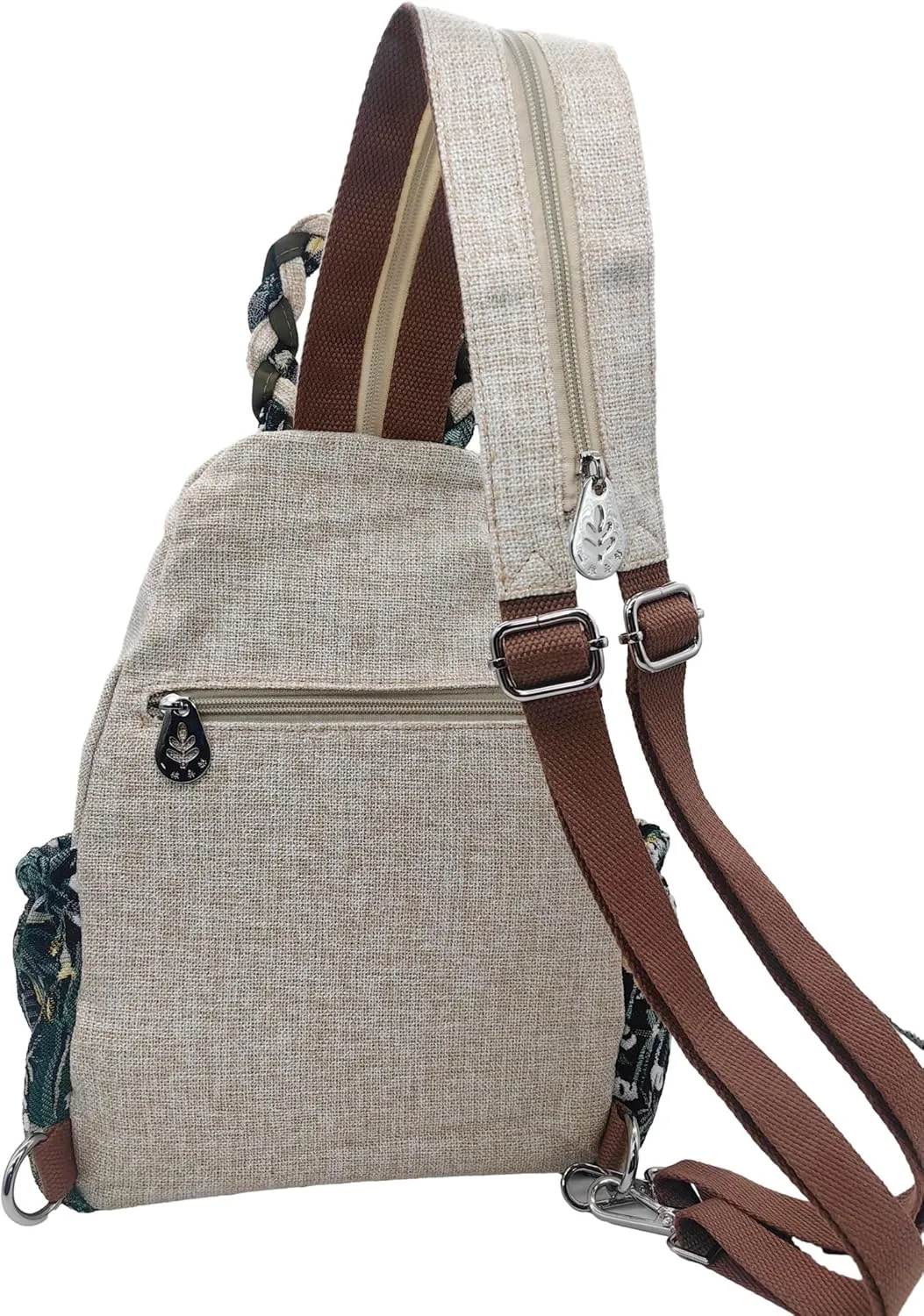 HUANGGUOSHU Backpack Purse for Women - Boho Style Small Convertible Sling Bag with Woven and Mushroom Design - Perfect Mini Backpack for Fashionable Hippie Ladies Braided Flower