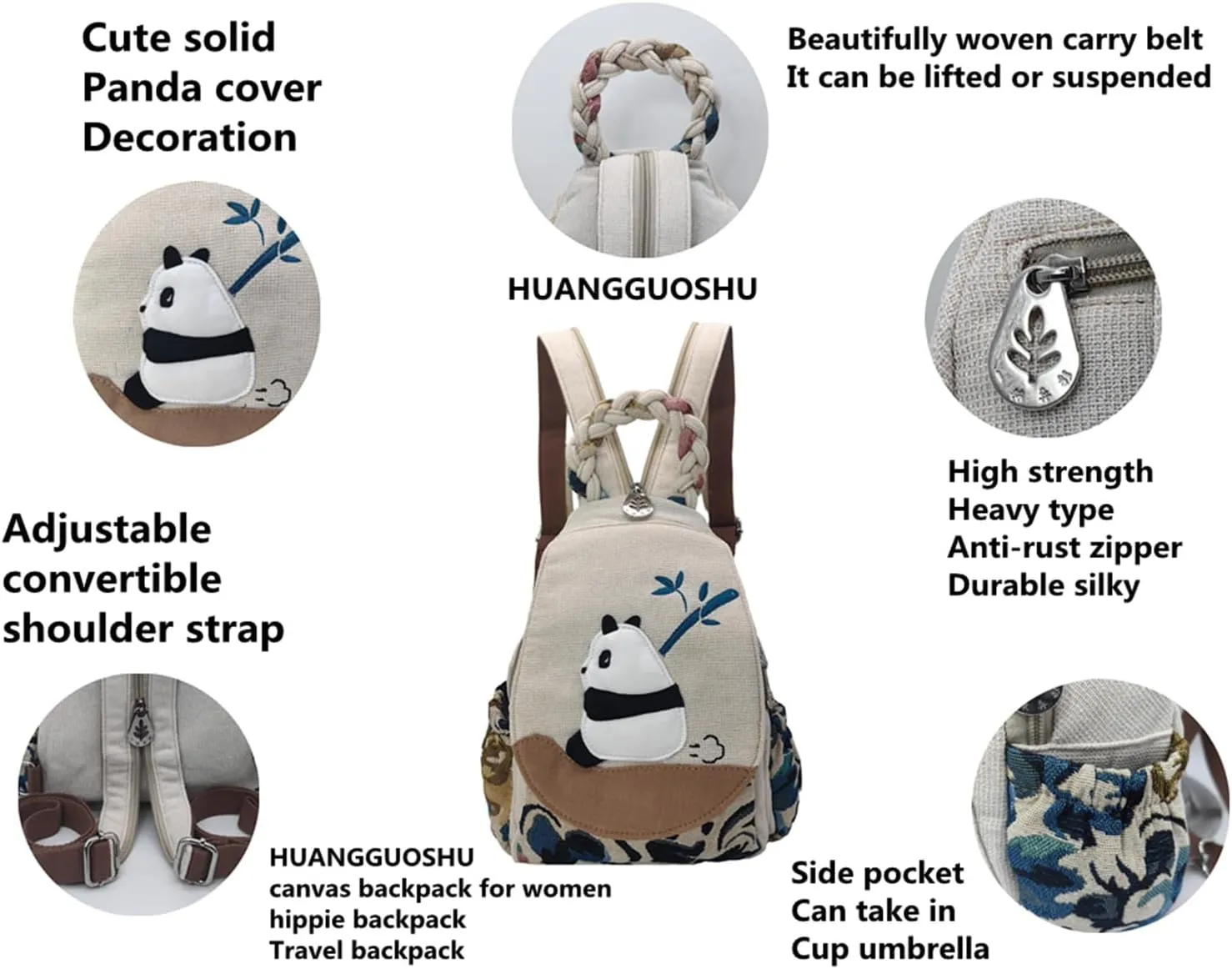 HUANGGUOSHU Backpack Purse for Women - Boho Style Small Convertible Sling Bag with Woven and Mushroom Design - Perfect Mini Backpack for Fashionable Hippie Ladies Braided Flower
