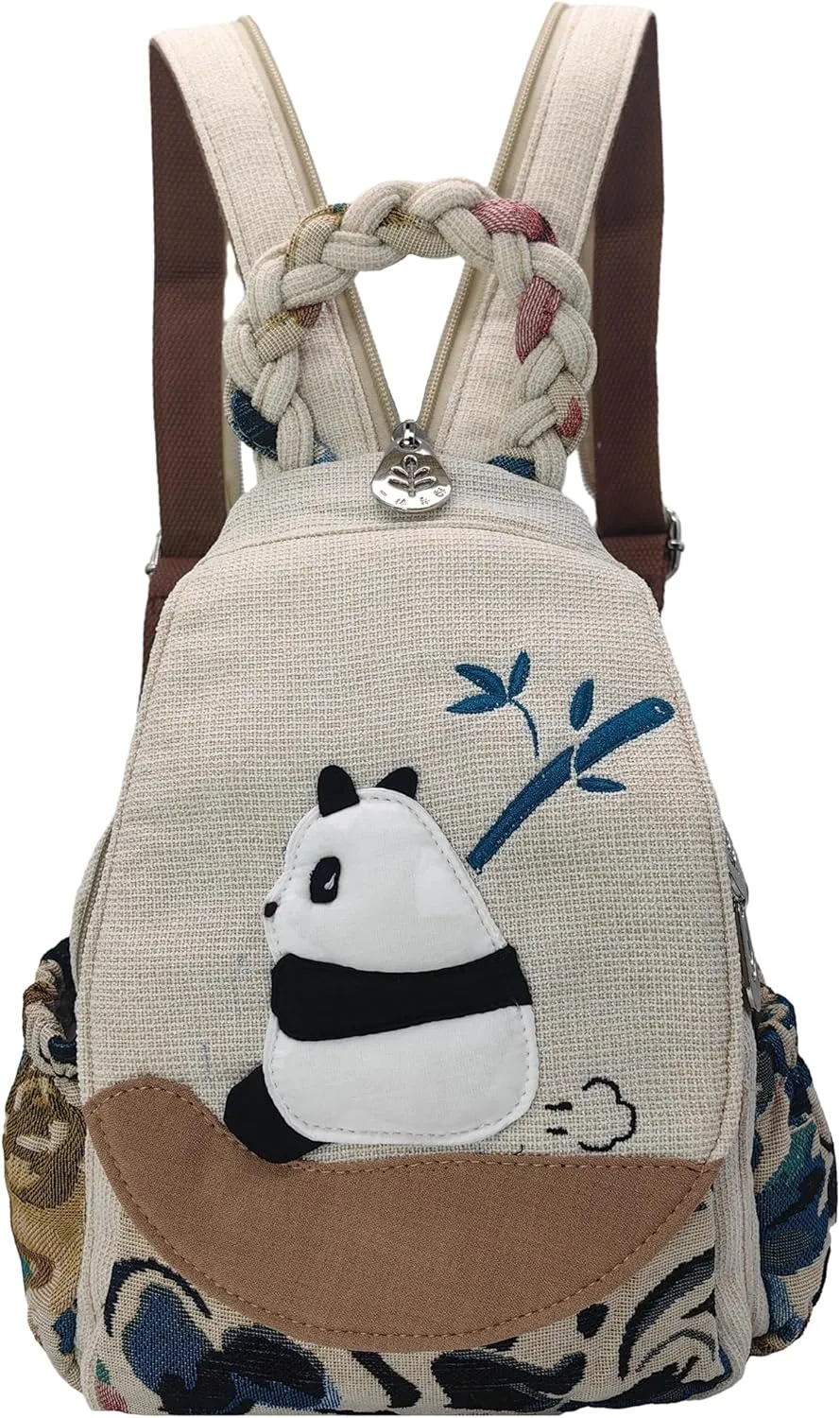 HUANGGUOSHU Backpack Purse for Women - Boho Style Small Convertible Sling Bag with Woven and Mushroom Design - Perfect Mini Backpack for Fashionable Hippie Ladies Braided Flower