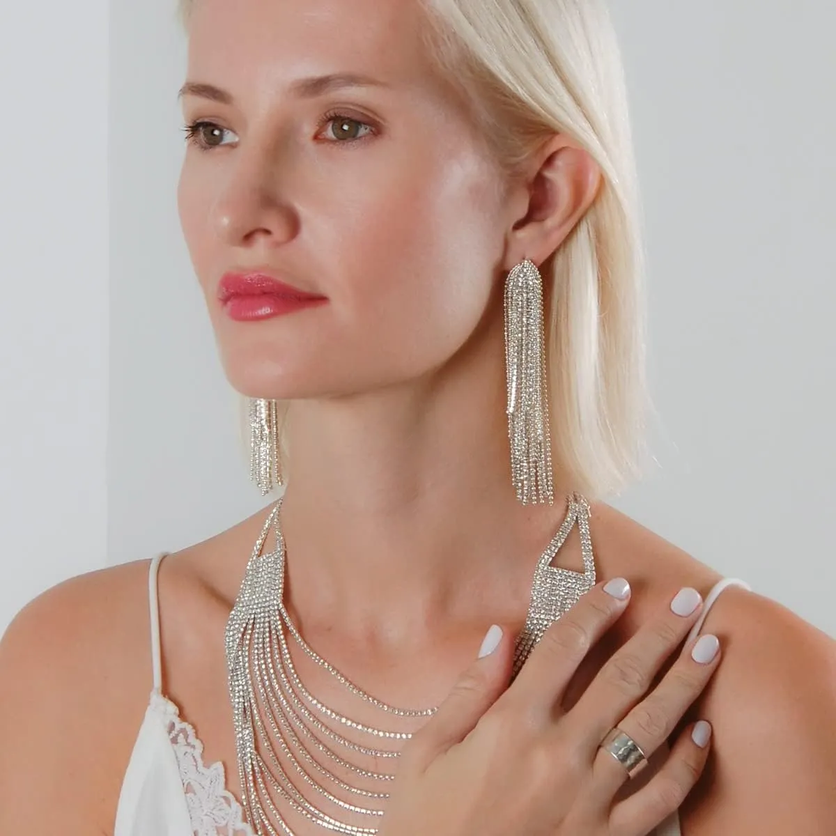 Humble Chic Simulated Diamond Long Earrings for Women - Cubic Zirconia Crystal Statement Dangle Earrings - Hypoallergenic and Safe for Sensitive Ears