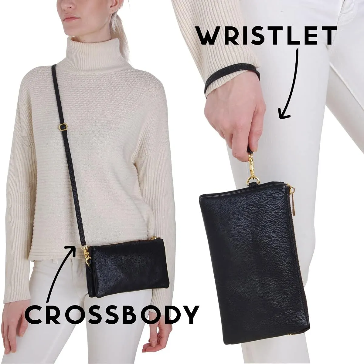 Humble Chic Vegan Leather Wristlet Purse for Women - Small Clutch Purse with Shoulder and Wrist Straps