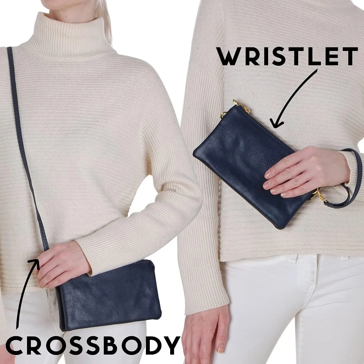 Humble Chic Vegan Leather Wristlet Purse for Women - Small Clutch Purse with Shoulder and Wrist Straps