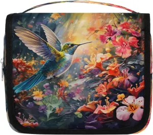 Hummingbird Colorful Flowers Hanging Toiletry Bag for Women Travel Makeup Bag Cosmetic Organizer Travel Toiletries Bag for Men