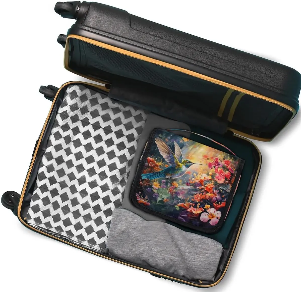 Hummingbird Colorful Flowers Hanging Toiletry Bag for Women Travel Makeup Bag Cosmetic Organizer Travel Toiletries Bag for Men
