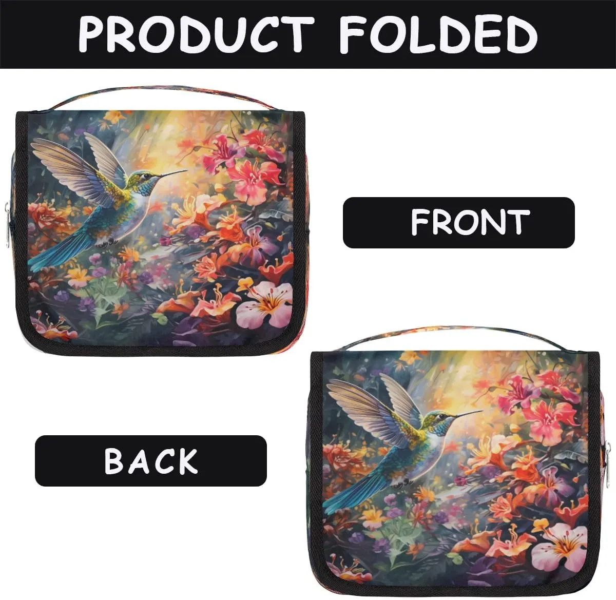 Hummingbird Colorful Flowers Hanging Toiletry Bag for Women Travel Makeup Bag Cosmetic Organizer Travel Toiletries Bag for Men