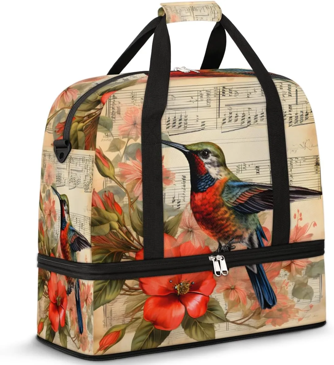 Hummingbird Printed Foldable Travel Duffel Bag Overnight Weekender Bag with Shoes Compartment Sports Gym Bag for Men Women