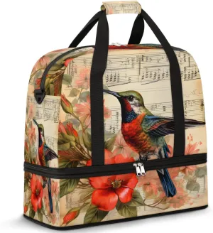 Hummingbird Printed Foldable Travel Duffel Bag Overnight Weekender Bag with Shoes Compartment Sports Gym Bag for Men Women