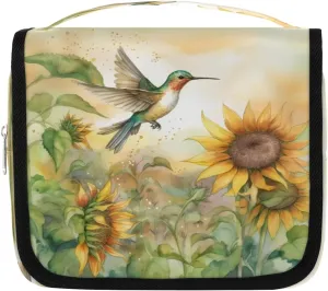 Hummingbird Sunflower Hanging Toiletry Bag for Women Travel Makeup Bag Cosmetic Organizer Travel Toiletries Bag for Men