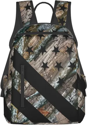 Hunting Camouflage American Flag Casual Backpacks Laptop Backpack Outdoor Travel Rucksack Sport Carry-On Daypack Lightweight Bag with Multi-Pockets
