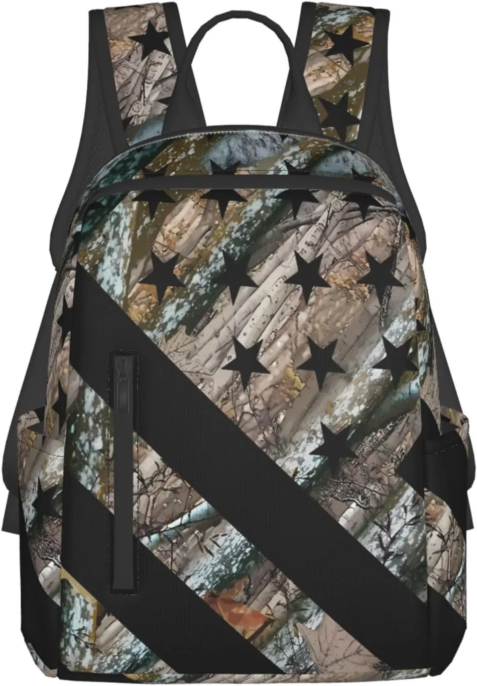 Hunting Camouflage American Flag Casual Backpacks Laptop Backpack Outdoor Travel Rucksack Sport Carry-On Daypack Lightweight Bag with Multi-Pockets