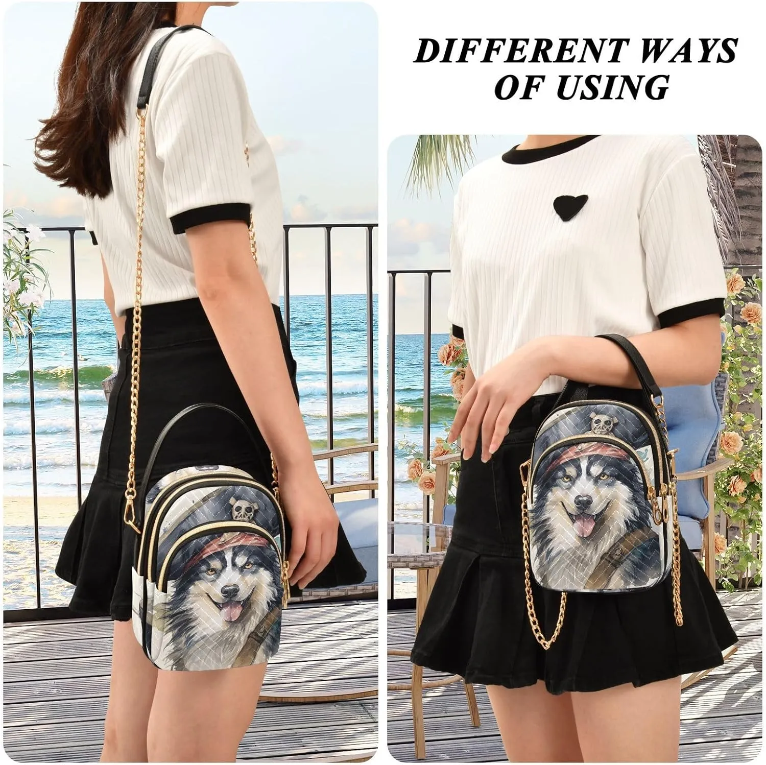 Husky Wearing a Pirate Hat Women's Crossbody Bag, Small Bag with Shoulder Strap, Fall Crossbody Purse