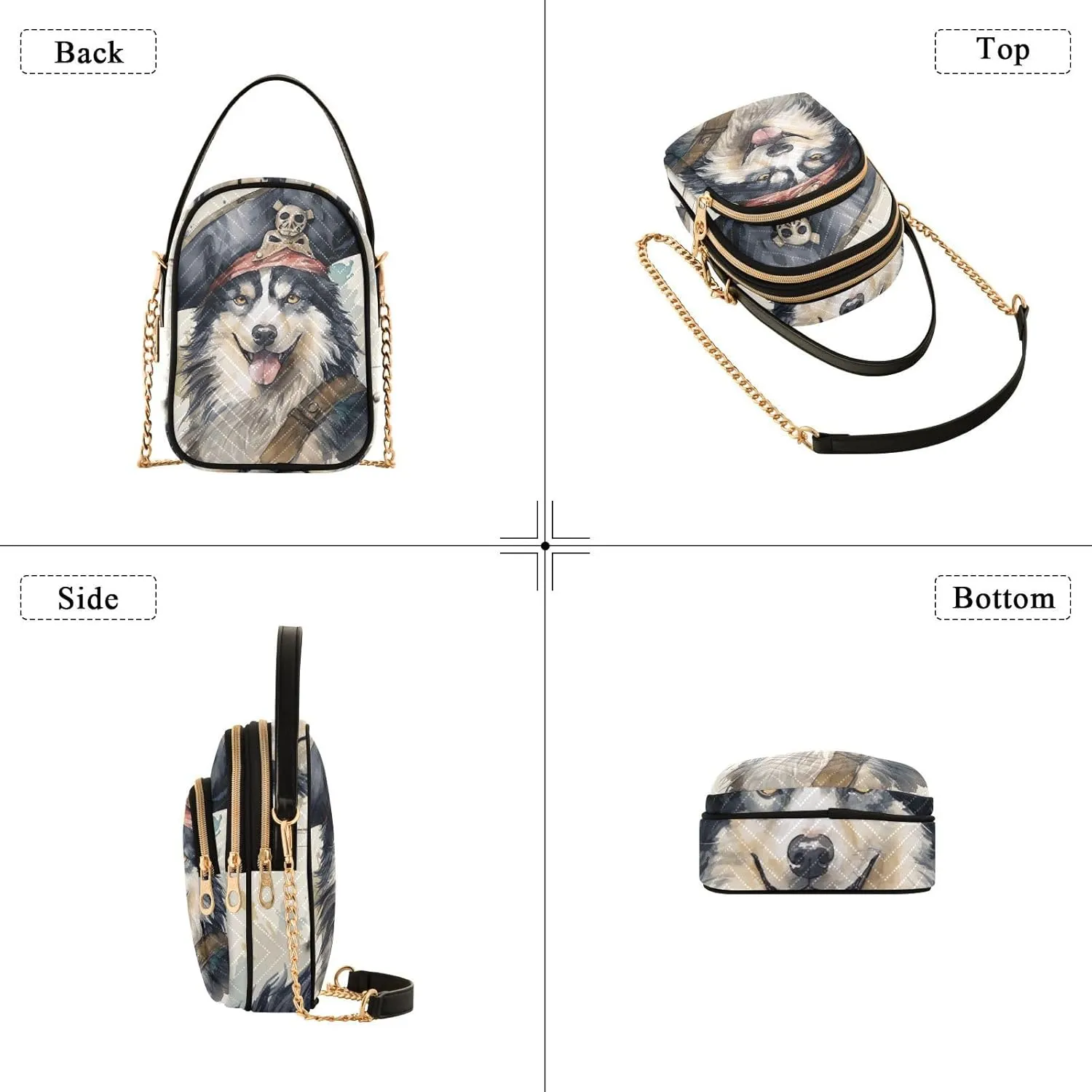 Husky Wearing a Pirate Hat Women's Crossbody Bag, Small Bag with Shoulder Strap, Fall Crossbody Purse