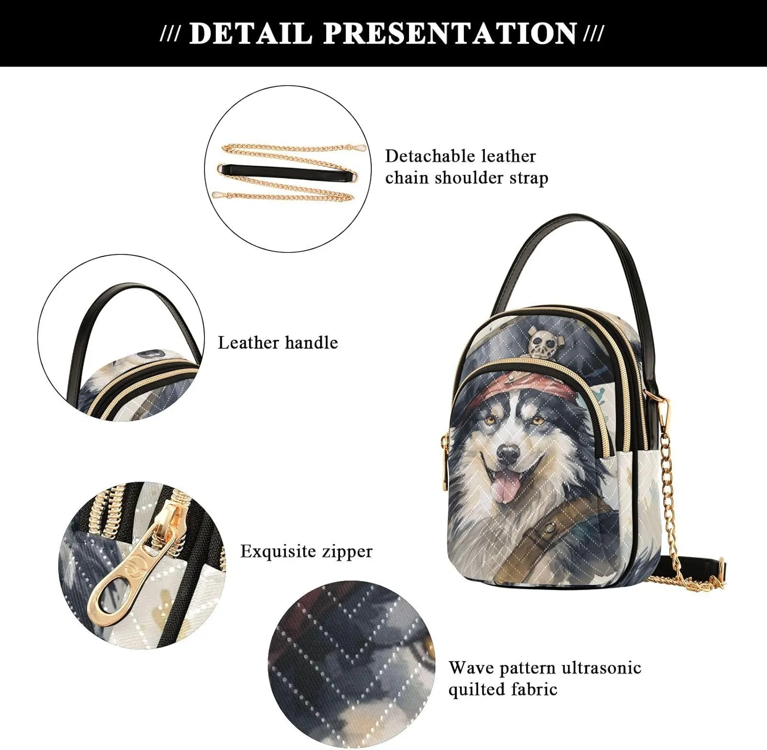 Husky Wearing a Pirate Hat Women's Crossbody Bag, Small Bag with Shoulder Strap, Fall Crossbody Purse