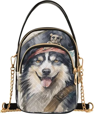 Husky Wearing a Pirate Hat Women's Crossbody Bag, Small Bag with Shoulder Strap, Fall Crossbody Purse