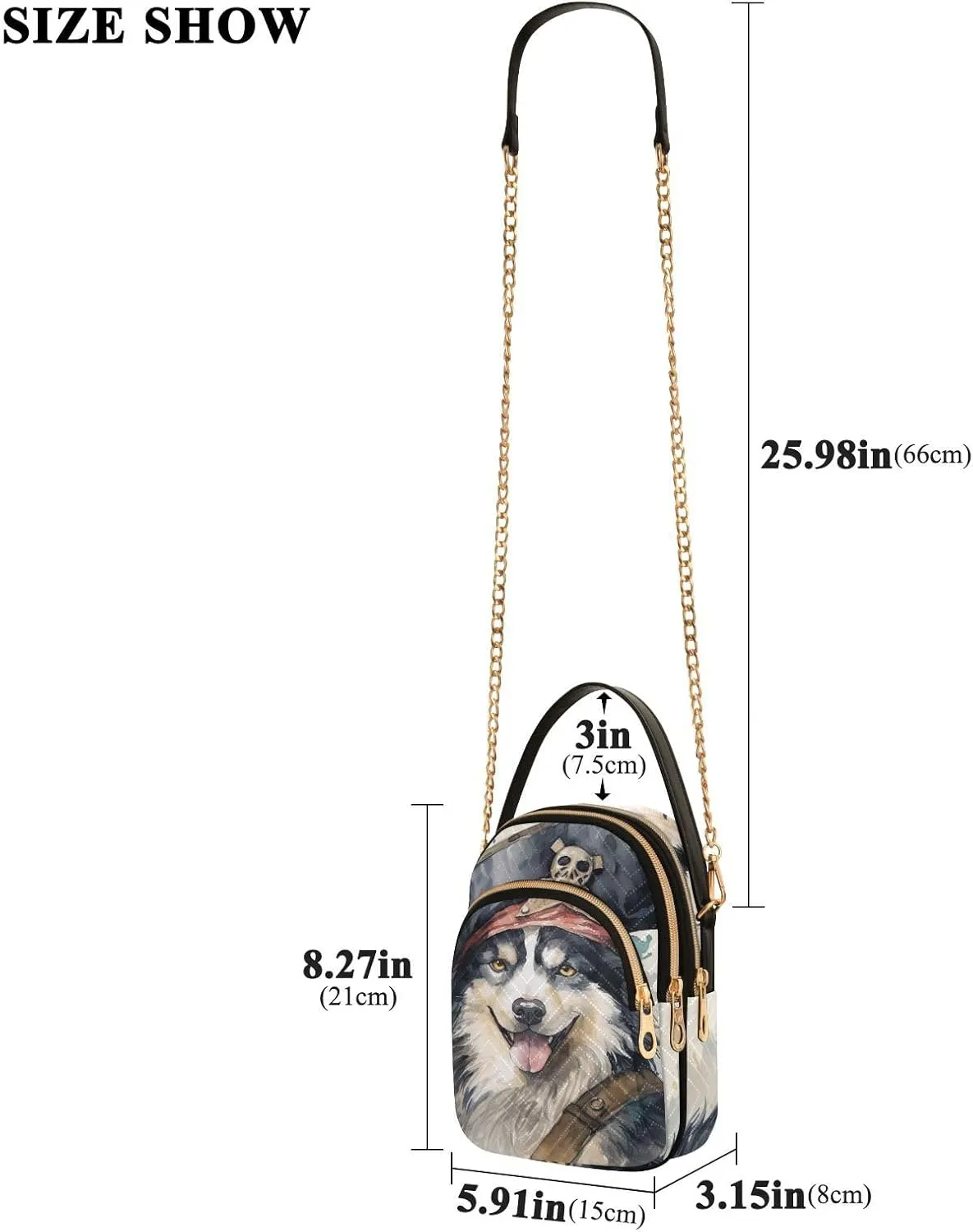 Husky Wearing a Pirate Hat Women's Crossbody Bag, Small Bag with Shoulder Strap, Fall Crossbody Purse