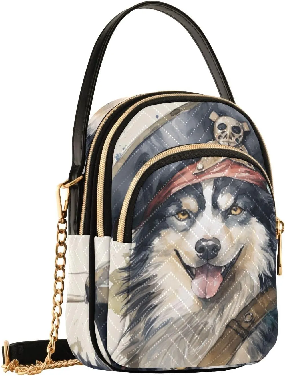 Husky Wearing a Pirate Hat Women's Crossbody Bag, Small Bag with Shoulder Strap, Fall Crossbody Purse