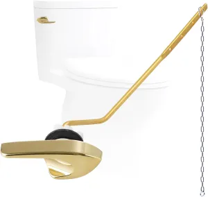 Hygie Rinse Metal Side Mount Toilet Handle Replacement Kit Compatible with Kohler K-GP30324-CP/Glacier Bay Toilet with 1pc Flapper Chain, Toilet Flusher Lever, Shiny Gold