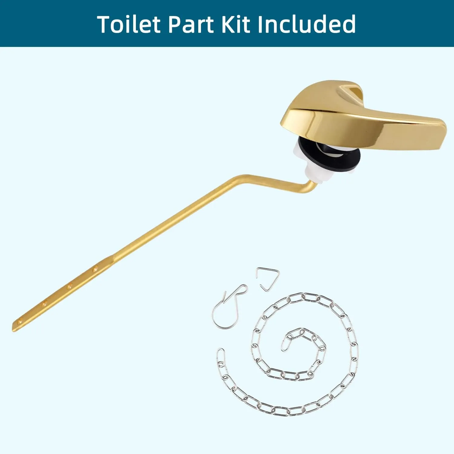 Hygie Rinse Metal Side Mount Toilet Handle Replacement Kit Compatible with Kohler K-GP30324-CP/Glacier Bay Toilet with 1pc Flapper Chain, Toilet Flusher Lever, Shiny Gold