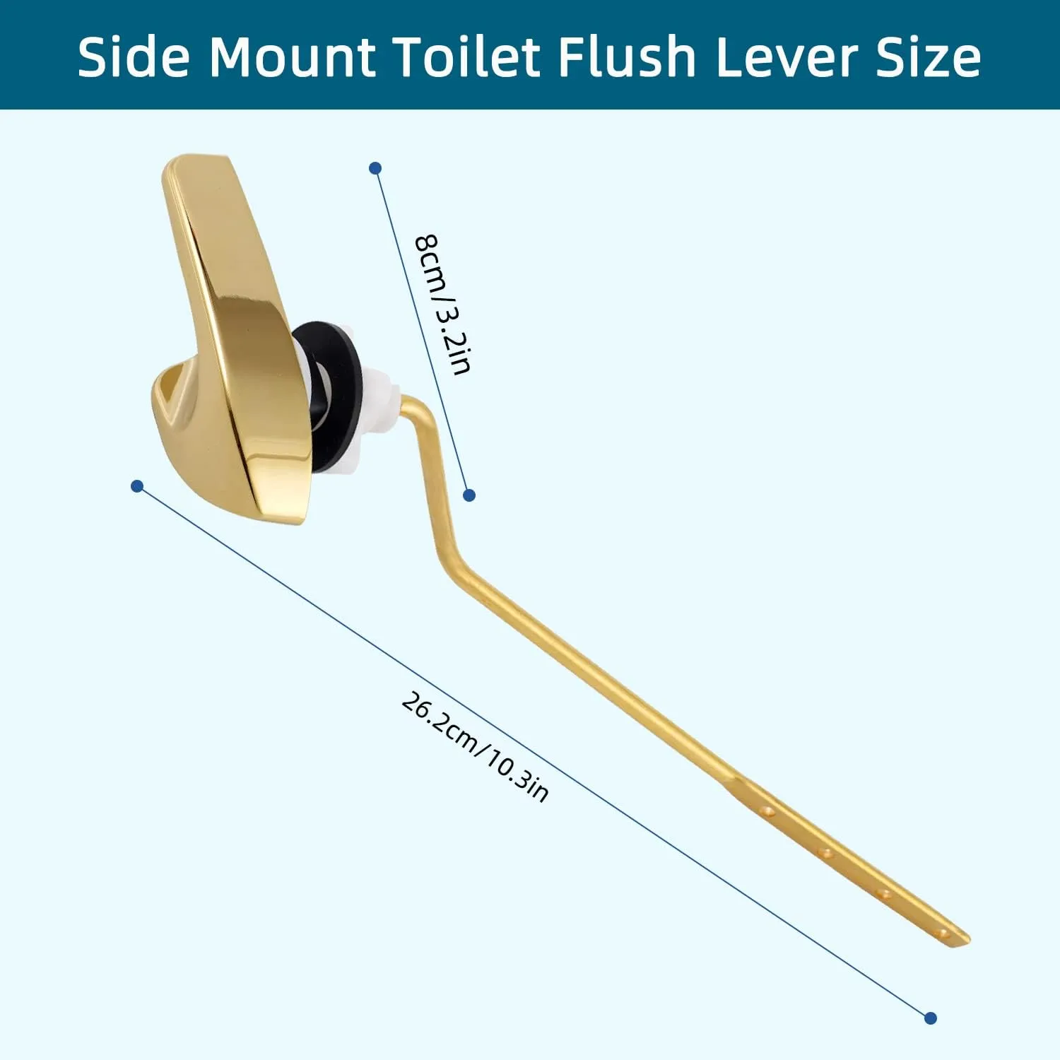 Hygie Rinse Metal Side Mount Toilet Handle Replacement Kit Compatible with Kohler K-GP30324-CP/Glacier Bay Toilet with 1pc Flapper Chain, Toilet Flusher Lever, Shiny Gold