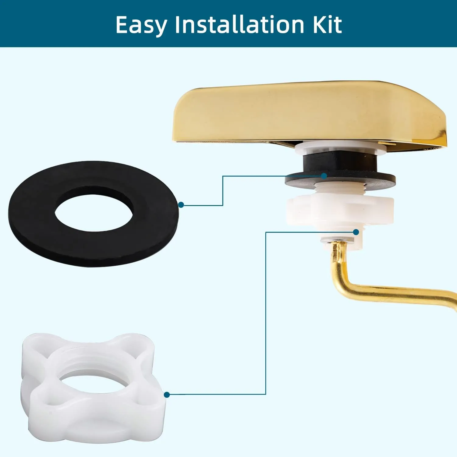 Hygie Rinse Metal Side Mount Toilet Handle Replacement Kit Compatible with Kohler K-GP30324-CP/Glacier Bay Toilet with 1pc Flapper Chain, Toilet Flusher Lever, Shiny Gold