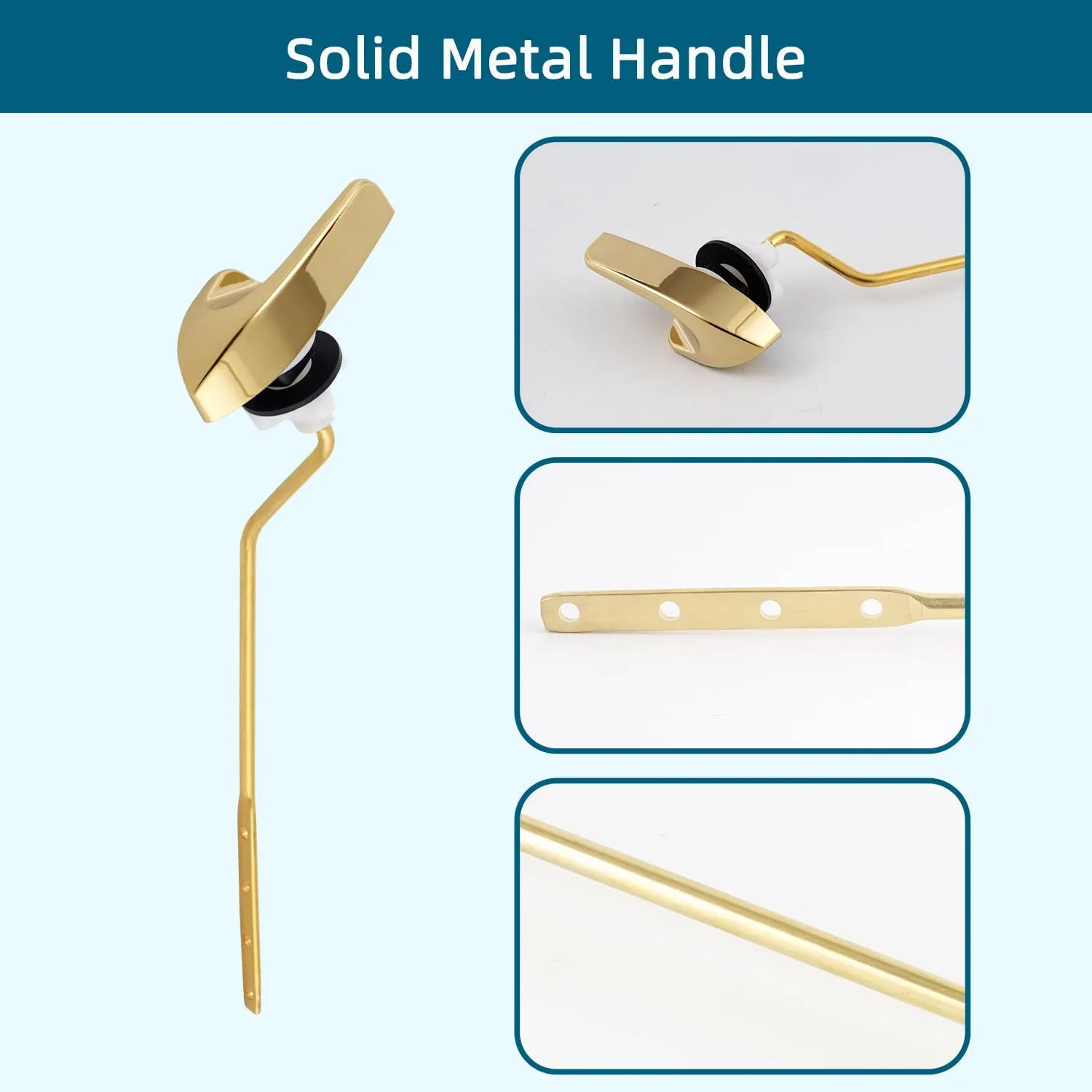 Hygie Rinse Metal Side Mount Toilet Handle Replacement Kit Compatible with Kohler K-GP30324-CP/Glacier Bay Toilet with 1pc Flapper Chain, Toilet Flusher Lever, Shiny Gold