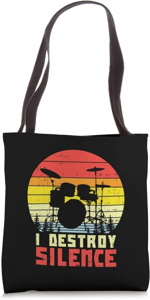 I Destroy Silence Drums Retro Drumming Music Drummer Gift Tote Bag