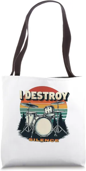 I Destroy Silence Drumset Drummer Drumsticks Drum Set Tote Bag