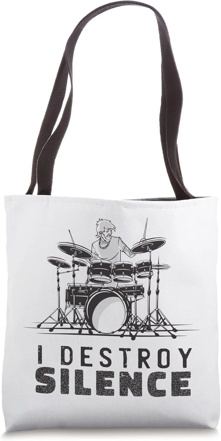 I Destroy Silence - Proud Drummer Musician - Funny Drumming Tote Bag