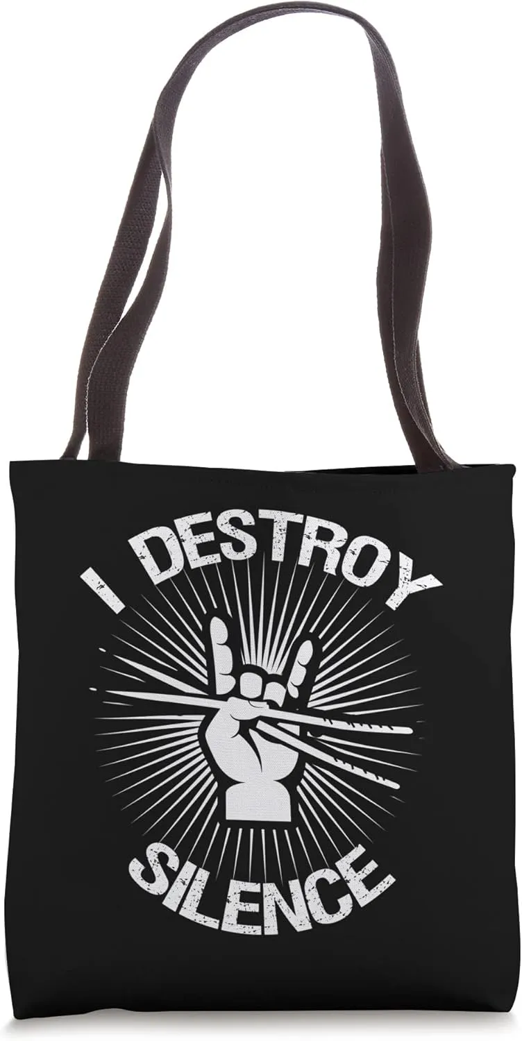 I Destroy Silence Vintage Music Bands Drum Sticks Drummer Tote Bag