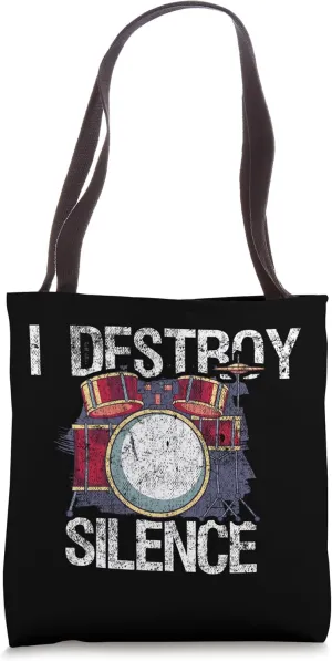 I Destroy Silence Vintage Music Bands Drums Drummer Tote Bag