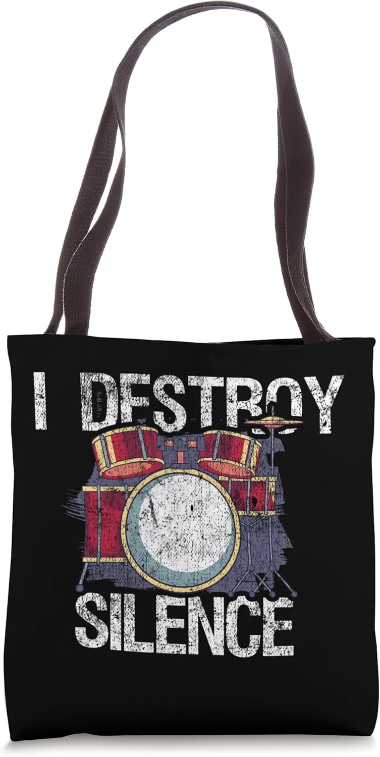 I Destroy Silence Vintage Music Bands Drums Drummer Tote Bag