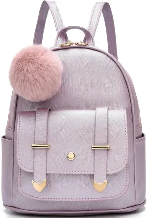 I IHAYNER Girls Fashion Backpack Mini Backpack Purse for Women Teenage Girls Purses PU Leather Pompom Backpack Shoulder Bag