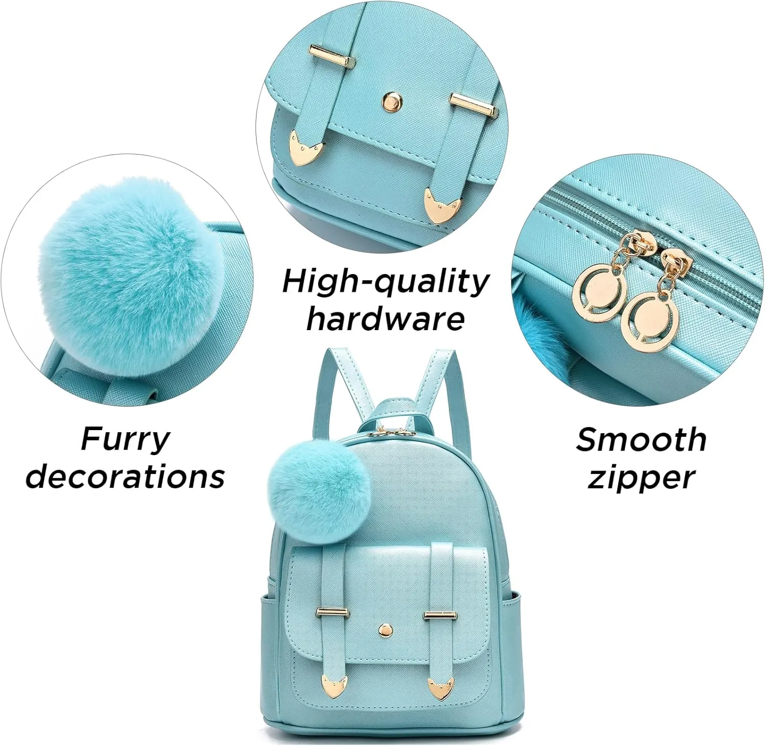 I IHAYNER Girls Fashion Backpack Mini Backpack Purse for Women Teenage Girls Purses PU Leather Pompom Backpack Shoulder Bag