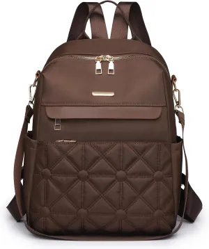 I IHAYNER Nylon Backpack Purse for Women Fashion Multipurpose Handbag Ladies Shoulder Bags Quilted Casual Travel Backpack Brown