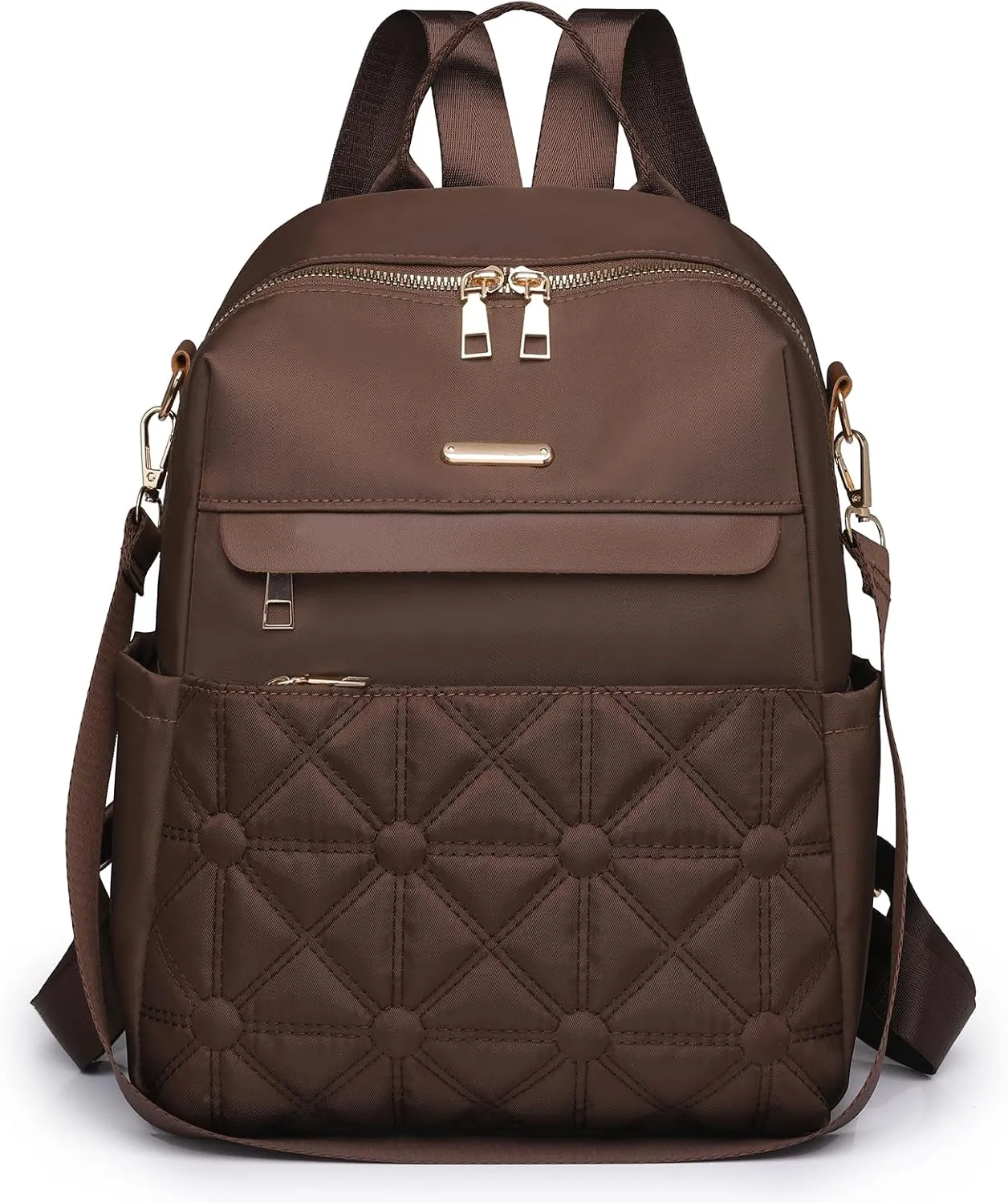 I IHAYNER Nylon Backpack Purse for Women Fashion Multipurpose Handbag Ladies Shoulder Bags Quilted Casual Travel Backpack Brown