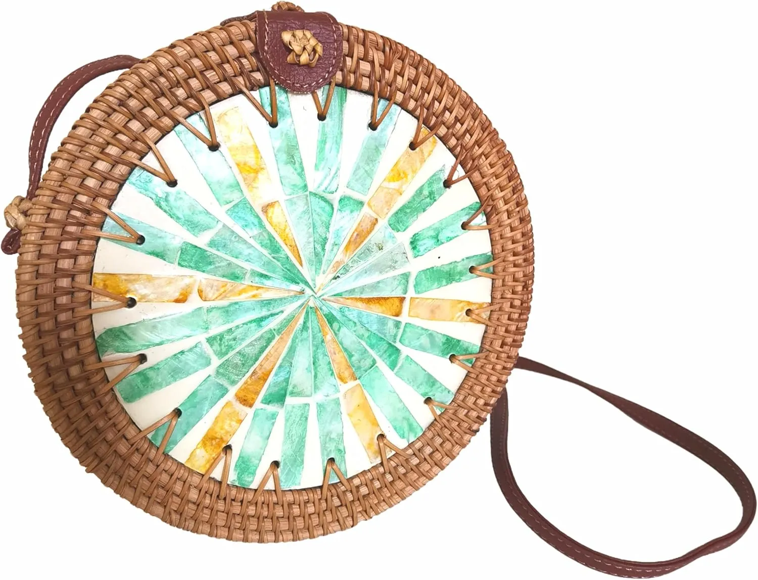 i-lan Handmade Rattan Crossbody Bag for Women - Handmade Ata Wicker Woven Purse - Circle, Square, Oval Brown Straw Boho Bags
