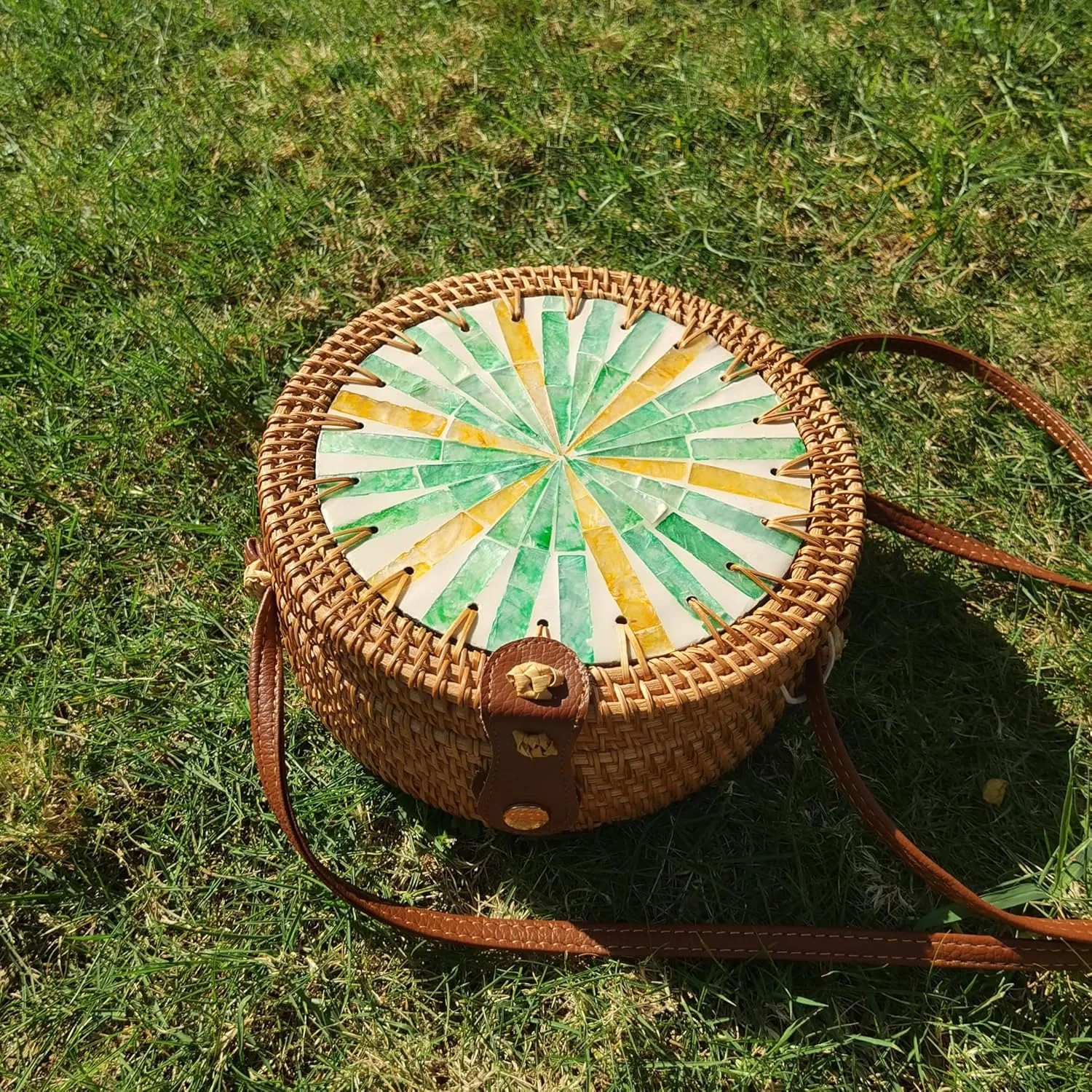 i-lan Handmade Rattan Crossbody Bag for Women - Handmade Ata Wicker Woven Purse - Circle, Square, Oval Brown Straw Boho Bags