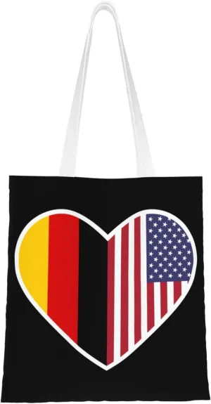 I Love America And Germany Tote Bag for Women Canvas Shopping Bags Reusable Large Capacity Casual Shoulder Handbags Grocery Bags DIY Gift Bags