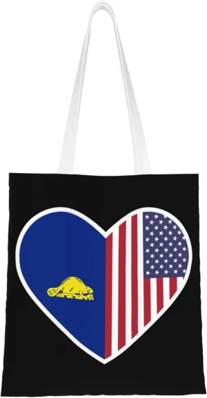 I Love America And Oregon Reverse Tote Bag for Women Canvas Shopping Bags Reusable Large Capacity Casual Shoulder Handbags Grocery Bags DIY Gift Bags