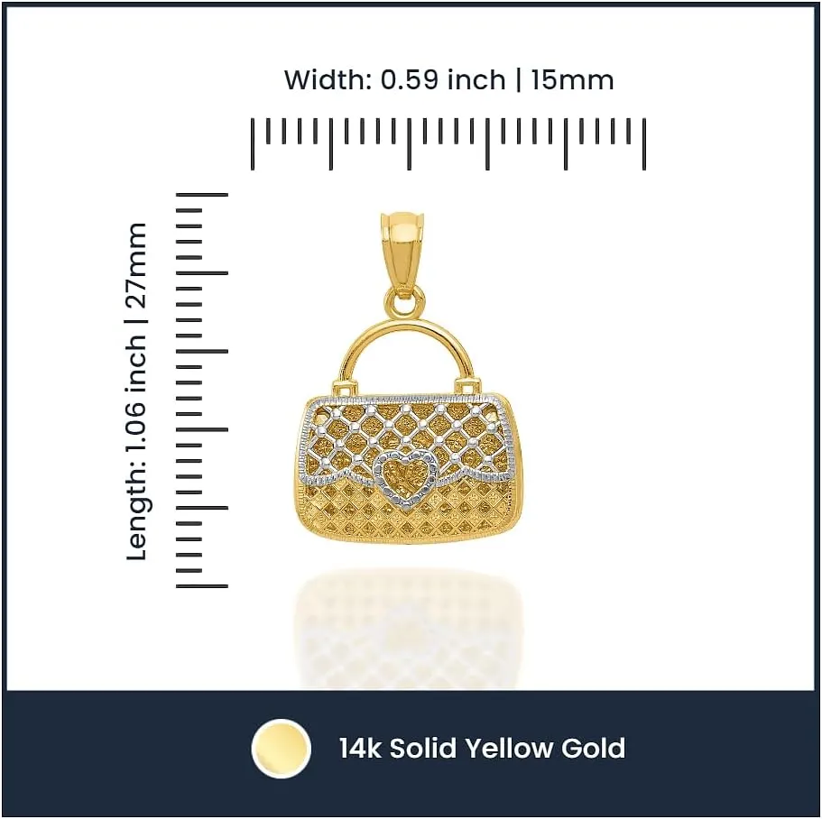 IceCarats 14K Solid Yellow Gold Reversible Heart Love Handbag Purse Necklace Chain Pendant Charm