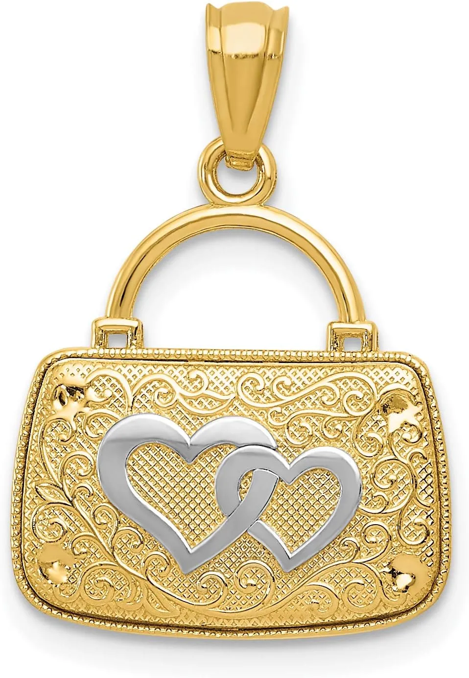 IceCarats 14K Solid Yellow Gold Reversible Heart Love Handbag Purse Necklace Chain Pendant Charm
