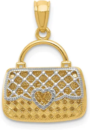 IceCarats 14K Solid Yellow Gold Reversible Heart Love Handbag Purse Necklace Chain Pendant Charm