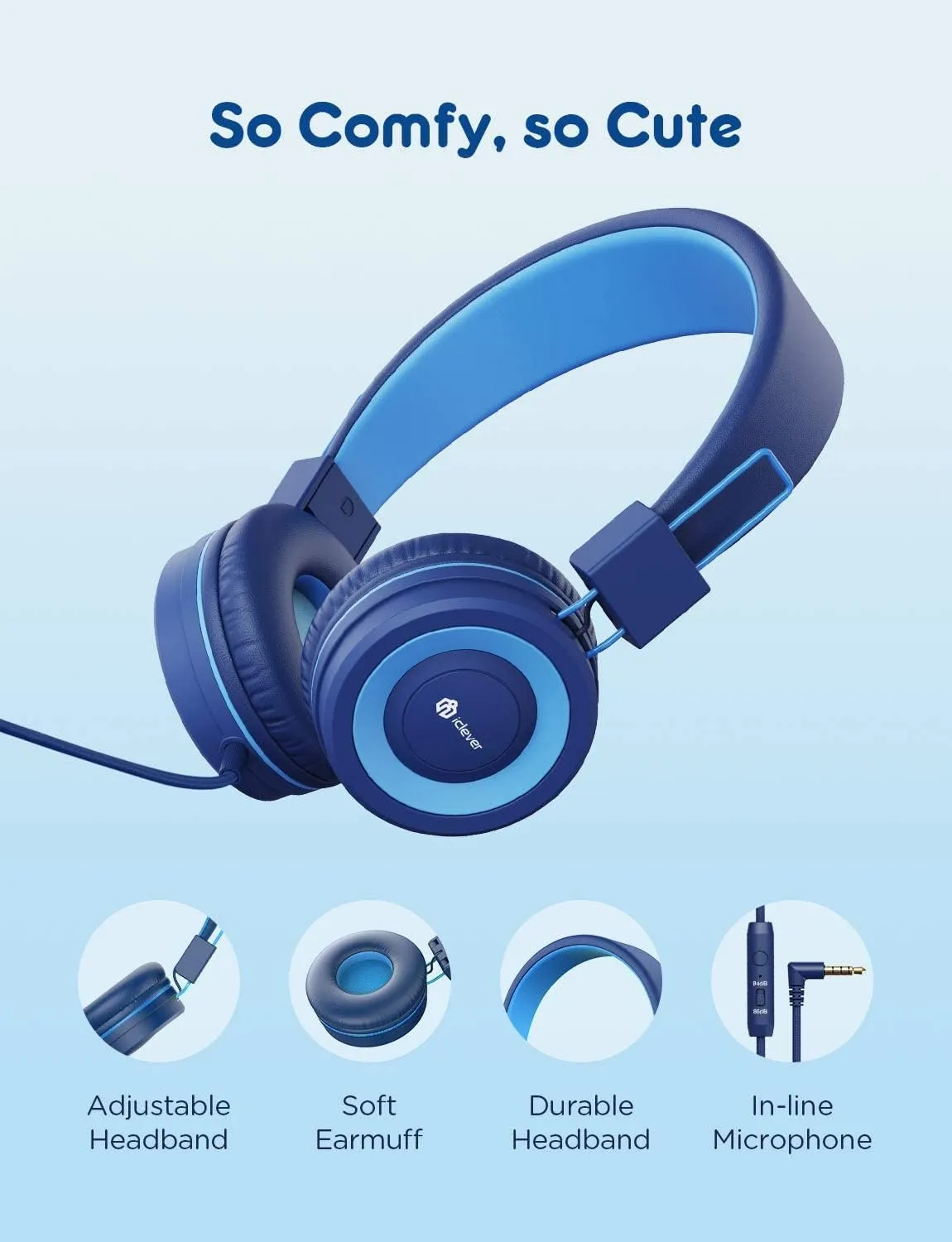 iClever [2 Pack] Kids Headphones with Microphone for Online Schooling - Safe Volume Limited 85dB/94dB, Adjustable Foldable Headphones for Girls/Boys/Airplane/Computer/Laptop