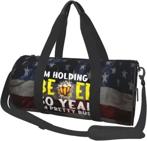 I'M Holding A Beer So Yeah I'M Pretty Busy Duffel Bag Gym Bag Travel Sports Tote Large Foldable Beach Swim Yoga5