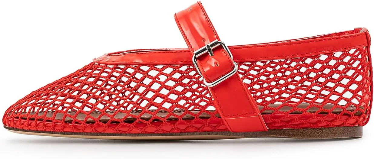 IMPREMEY Mesh Ballet Flats for Women Buckle Strap Round Toe Wide Width Mesh Flats Casual Ballerina Shoes